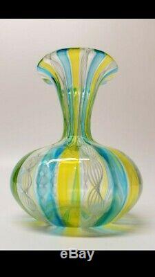 Rare Salviati Venetian Uraninum UV Vaseline Art Glass Vase Murano Victorian