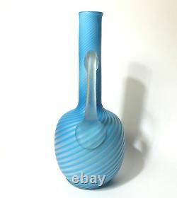 Rare Stevens & Williams Pompeian Swirl Glass Ewer in Blue & White, 1880s England