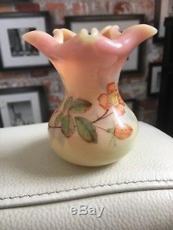 Rare Thomas Webb & Sons Queens Burmese Ware Victorian Art Glass Vase With Rose