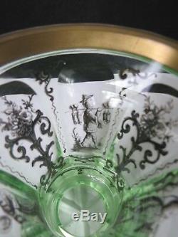 Rare Unusual Mid Victorian Hand Painted Bohemian Gilt Uranium Glass Vase