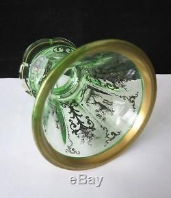 Rare Unusual Mid Victorian Hand Painted Bohemian Gilt Uranium Glass Vase