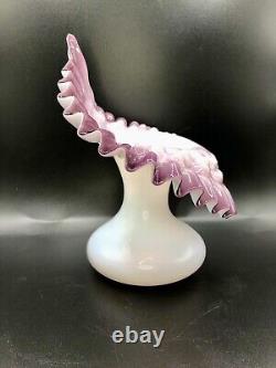 Rare Victorian Amethyst & White Art Glass Jack In The Pulpit Vase LG Hand Blown