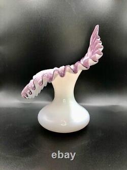 Rare Victorian Amethyst & White Art Glass Jack In The Pulpit Vase LG Hand Blown