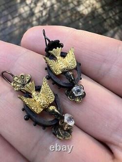 Rare Victorian Art Nouveau Vintage Gold Guilt Mixed Metal Mine Cut Glass Dove