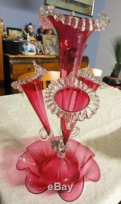 Rare Victorian Cranberry Glass Four Horn Epergne (Pern)