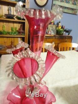Rare Victorian Cranberry Glass Four Horn Epergne (Pern)