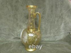 Rare Victorian Moser Art Glass Austria Gilt Portrait Ewer Vase Lovely Blonde