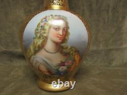 Rare Victorian Moser Art Glass Austria Gilt Portrait Ewer Vase Lovely Blonde