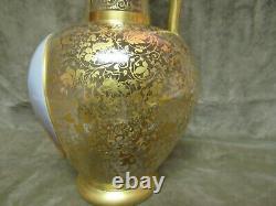 Rare Victorian Moser Art Glass Austria Gilt Portrait Ewer Vase Lovely Blonde