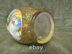 Rare Victorian Moser Art Glass Austria Gilt Portrait Ewer Vase Lovely Blonde