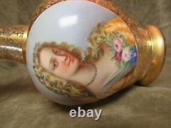 Rare Victorian Moser Art Glass Austria Gilt Portrait Ewer Vase Lovely Blonde