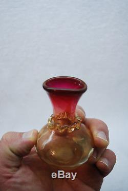 Rare Victorian New England Glass Fuchsia Amberina Tiny Cabinet Vase 1880's