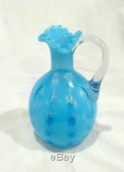 Rare Victorian Northwood Indiana Mold Blue Opalescent Polka Dot Coin Spot Cruet