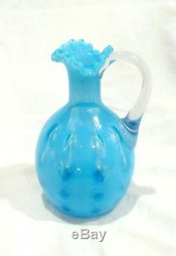 Rare Victorian Northwood Indiana Mold Blue Opalescent Polka Dot Coin Spot Cruet