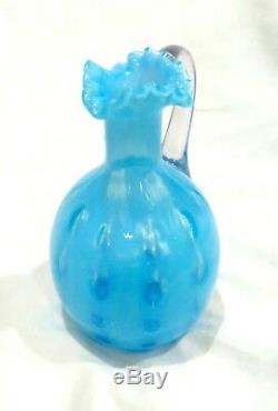 Rare Victorian Northwood Indiana Mold Blue Opalescent Polka Dot Coin Spot Cruet