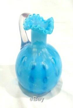 Rare Victorian Northwood Indiana Mold Blue Opalescent Polka Dot Coin Spot Cruet