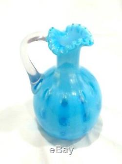 Rare Victorian Northwood Indiana Mold Blue Opalescent Polka Dot Coin Spot Cruet