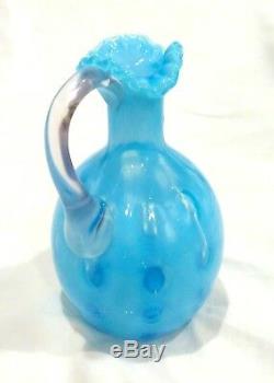 Rare Victorian Northwood Indiana Mold Blue Opalescent Polka Dot Coin Spot Cruet