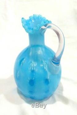 Rare Victorian Northwood Indiana Mold Blue Opalescent Polka Dot Coin Spot Cruet