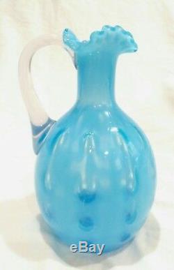 Rare Victorian Northwood Indiana Mold Blue Opalescent Polka Dot Coin Spot Cruet