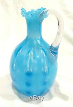 Rare Victorian Northwood Indiana Mold Blue Opalescent Polka Dot Coin Spot Cruet