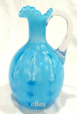 Rare Victorian Northwood Indiana Mold Blue Opalescent Polka Dot Coin Spot Cruet