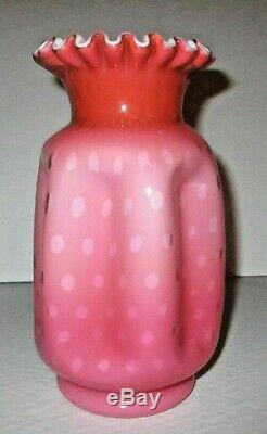 Rare Victorian Peachblow Raindrops Vase MOP Cased Pinched Vase Antique Art Glass