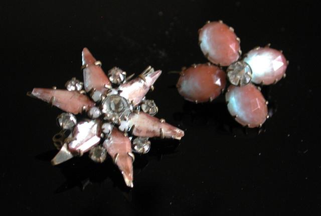Rare Victorian Saphiret Rhinestone Czech Art Glass Star + Clover Brooch Antique