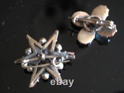 Rare Victorian Saphiret Rhinestone Czech Art Glass Star + Clover Brooch Antique Rare Victorian Saphiret Rhinestone Czech Art Glass Star + Clover Brooch Antique