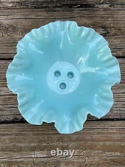 Rare Vintage Fenton Pastel Hobnail Turquoise Ruffle Milk Glass Epergne- MINT