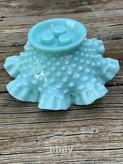 Rare Vintage Fenton Pastel Hobnail Turquoise Ruffle Milk Glass Epergne- MINT