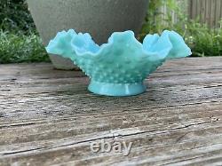 Rare Vintage Fenton Pastel Hobnail Turquoise Ruffle Milk Glass Epergne- MINT