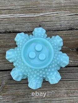 Rare Vintage Fenton Pastel Hobnail Turquoise Ruffle Milk Glass Epergne- MINT