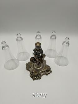 Rare Vintage Victorian Art Deco 5 Cone Flute Glass Vase Silver Plate Base Rare Vintage Victorian Art Deco 5 Cone Flute Glass Vase Silver Plate Base