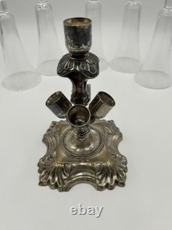 Rare Vintage Victorian Art Deco 5 Cone Flute Glass Vase Silver Plate Base Rare Vintage Victorian Art Deco 5 Cone Flute Glass Vase Silver Plate Base