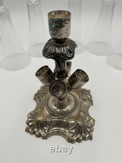 Rare Vintage Victorian Art Deco 5 Cone Flute Glass Vase Silver Plate Base Rare Vintage Victorian Art Deco 5 Cone Flute Glass Vase Silver Plate Base