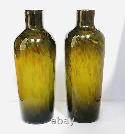 Rare Webb & Corbett Green Flambe Glass Vases, Pair Circa 1930