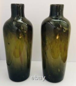 Rare Webb & Corbett Green Flambe Glass Vases, Pair Circa 1930