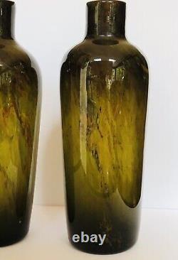 Rare Webb & Corbett Green Flambe Glass Vases, Pair Circa 1930