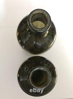 Rare Webb & Corbett Green Flambe Glass Vases, Pair Circa 1930