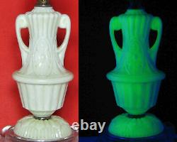 Rare Working Antique Uranium Glass Lamp Glows Milk Victorian Art Deco Cge Vtg