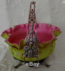 Real Boston & Sandwich Victorian Cased Satin Glass Bridal withSilver Basket 1880's