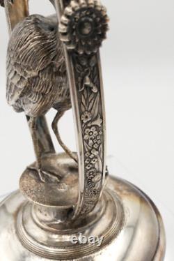 Reed & Barton Victorian Silver Plate Bird Stand with Floral Art Glass Vase (2595)