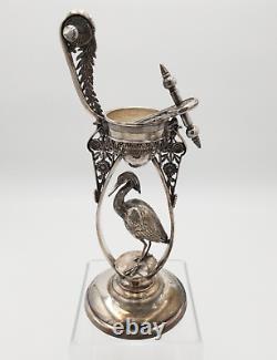 Reed & Barton Victorian Silver Plate Bird Stand with Floral Art Glass Vase (2595)