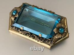 Remarkable Victorian French Brooch Aquamarine Glass, Floral ornament 6cm Remarkable Victorian French Brooch Aquamarine Glass, Floral ornament 6cm