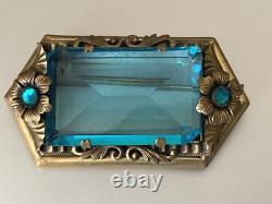 Remarkable Victorian French Brooch Aquamarine Glass, Floral ornament 6cm Remarkable Victorian French Brooch Aquamarine Glass, Floral ornament 6cm