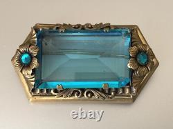 Remarkable Victorian French Brooch Aquamarine Glass, Floral ornament 6cm Remarkable Victorian French Brooch Aquamarine Glass, Floral ornament 6cm