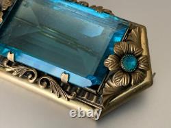 Remarkable Victorian French Brooch Aquamarine Glass, Floral ornament 6cm Remarkable Victorian French Brooch Aquamarine Glass, Floral ornament 6cm