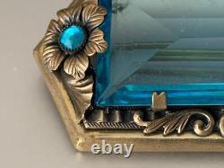 Remarkable Victorian French Brooch Aquamarine Glass, Floral ornament 6cm Remarkable Victorian French Brooch Aquamarine Glass, Floral ornament 6cm