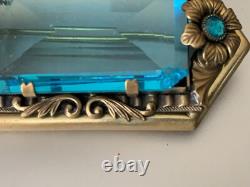 Remarkable Victorian French Brooch Aquamarine Glass, Floral ornament 6cm Remarkable Victorian French Brooch Aquamarine Glass, Floral ornament 6cm